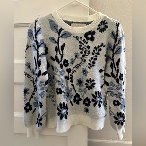 Loft floral puff sleeve sweater, size S